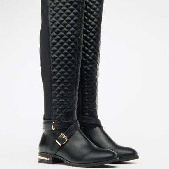 SHOEDAZZLE FAUX LEATHER/NEOPRENE PANEL OVER THE KNEE QUILTED BOOT 18.25" SHAFT - Picture 2 of 10